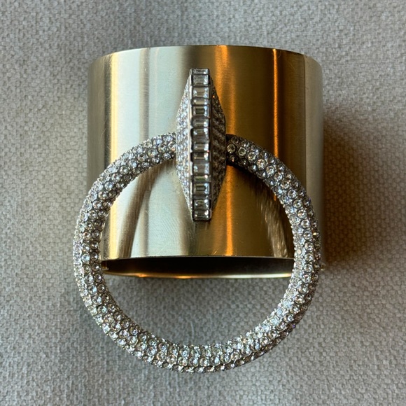 🖤Chanel🖤Gold CC Crystal Ring Wide Cuff Bracelet 16A - Picture 1 of 16